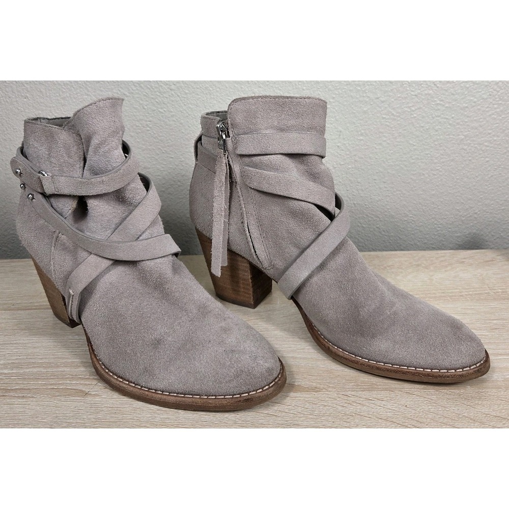 Sam Edelman Merton Suede Wrap Strap Ankle Boots Taupe‎ Leather Heel 8.5